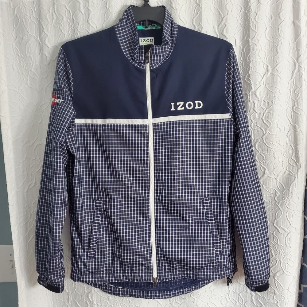 IZOD Golf Sz Medium Plaid Full Zip Jacket Pullover EUC